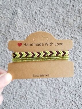 Handmade Green & Brown Woven Friendship Bracelet set